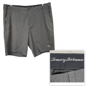 Tommy Bahama Men's 36 Flat Front Gray Chino Shorts 10-in Inseam Stretch w/logo